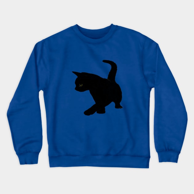 Cute Baby Black Cat Silhouette Tail Held High Vector Cut Out Crewneck Sweatshirt by taiche